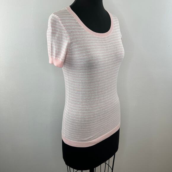 ESCADA Sport Light Pastel Pink / White Stripe Short Sleeve Sweater Scoop Neck S - Picture 3 of 7